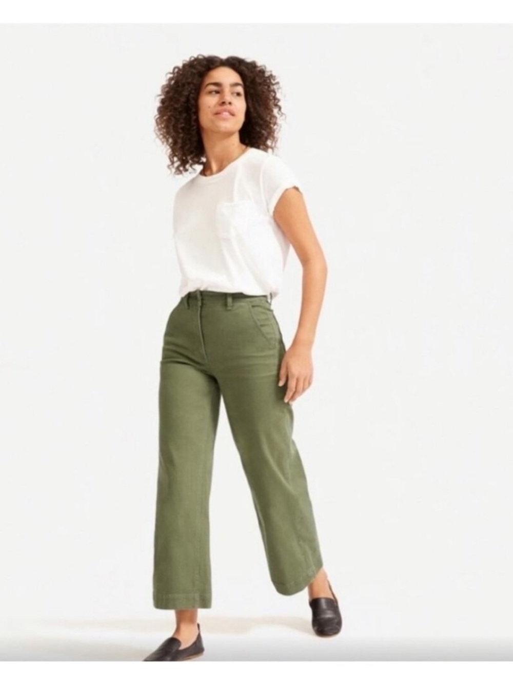 Everlane Olive Green Wide-Leg High-Rise Pants